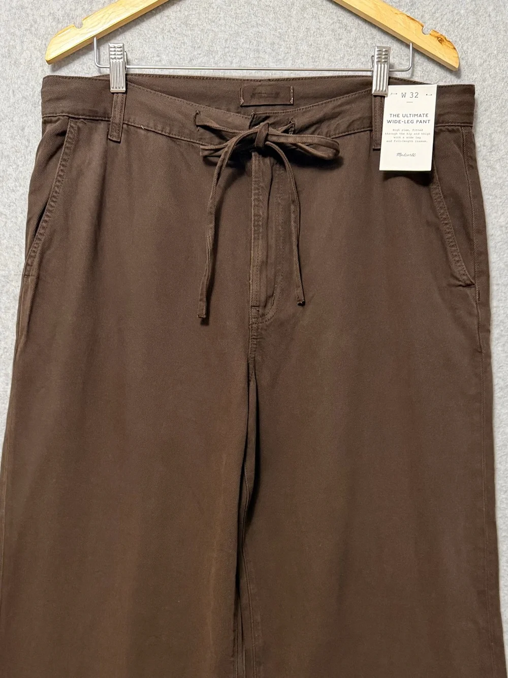 Madewell Ultimate Wide-Leg Pant in Airy Denim NWT Size 32 Dark Brown Tie Waist - Picture 5 of 12